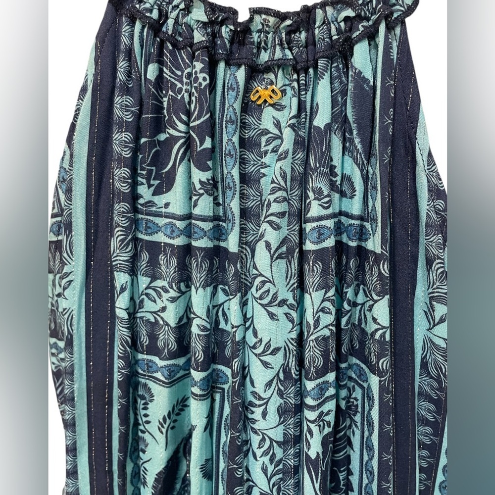 PQ Swim Halter Tiered Maxi Dress Blue Boho Metallic Lurex M/L NWOT - Picture 7 of 11